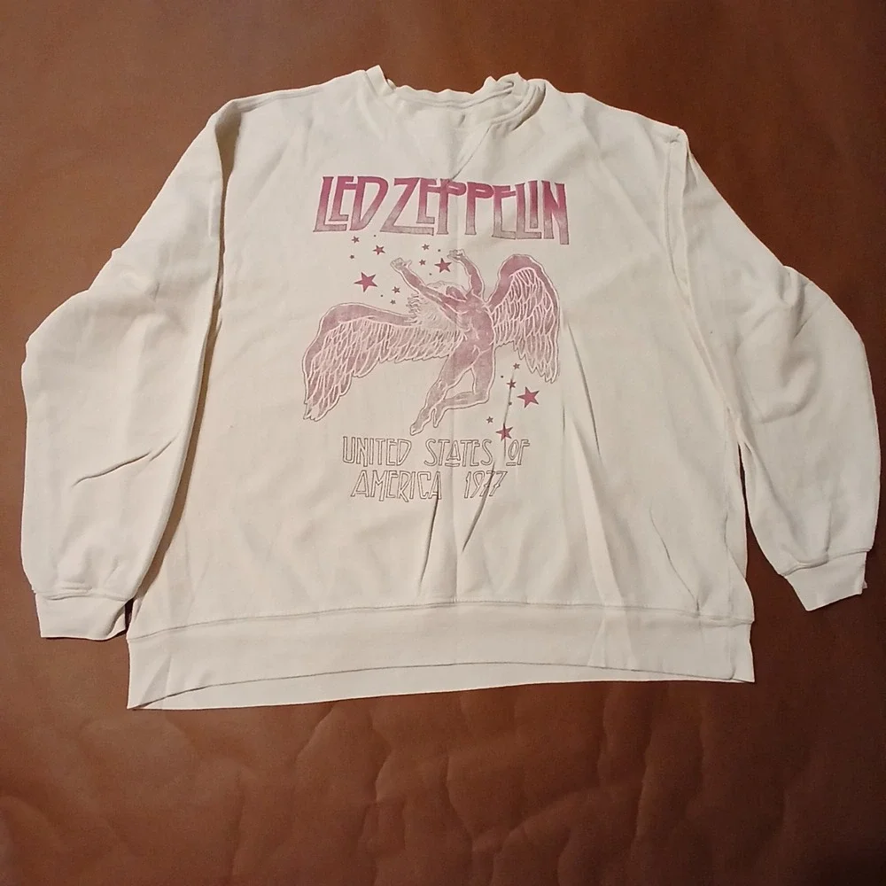 Led Zeppelin 1977 Star Struck Sweatshirt Medium Beige Pink Music